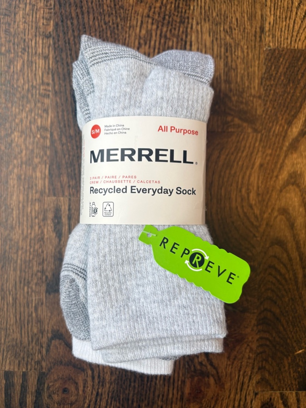Merrell Recycled Everyday All Purpose 3 pair Unisex Crew Socks Hiking S/M
